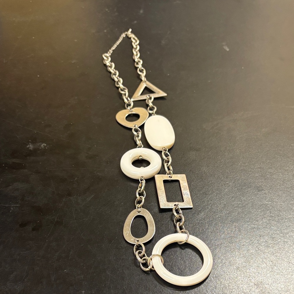 Elegant Silver and White Geometric Necklace